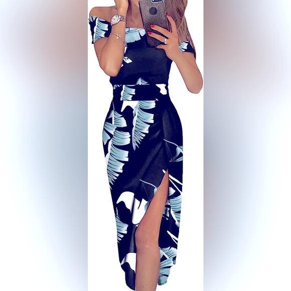 Dresses & Skirts - Plus size Casual Shoulder Floral tropical Print Ruched High Slit Dresses 2X NWOT